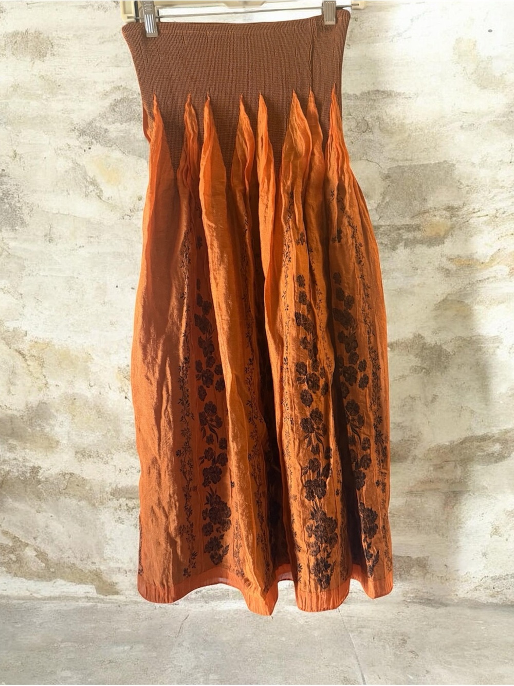 Lapis Burnt Orange Floral Pleated Maxi Skirt